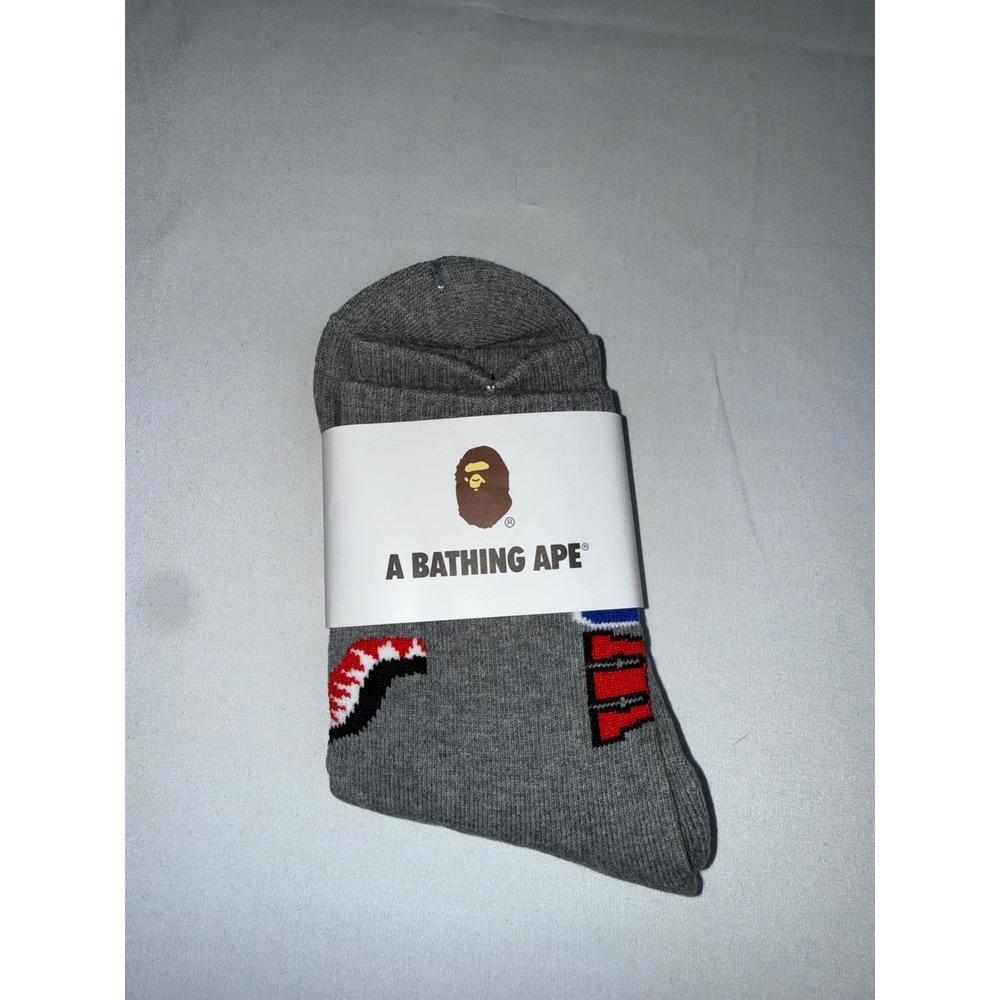 A Bathing Ape BAPE Shark WGM Tiger Heather Gray Crew Socks New